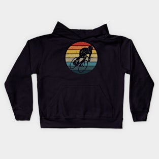 Bicyclist Silhouette On A Distressed Retro Sunset graphic Kids Hoodie